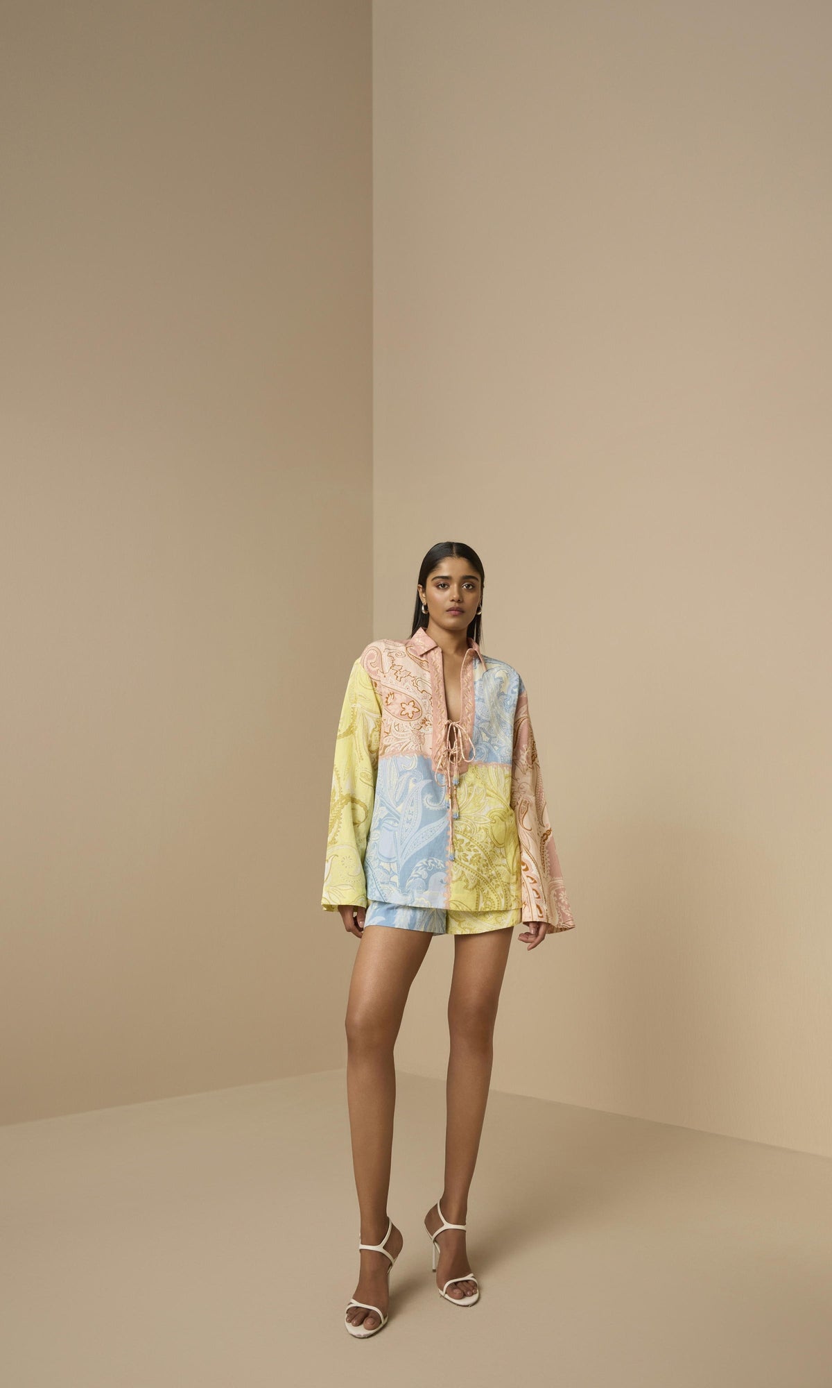 Hemant And Nandita | Fiza Linen Cotton Waist Elasticated Shorts | Multi