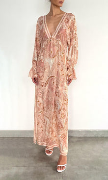 Hemant And Nandita | Fiza Viscose Georgette Dobby Kaftan With Printed Slip | Peach Pink