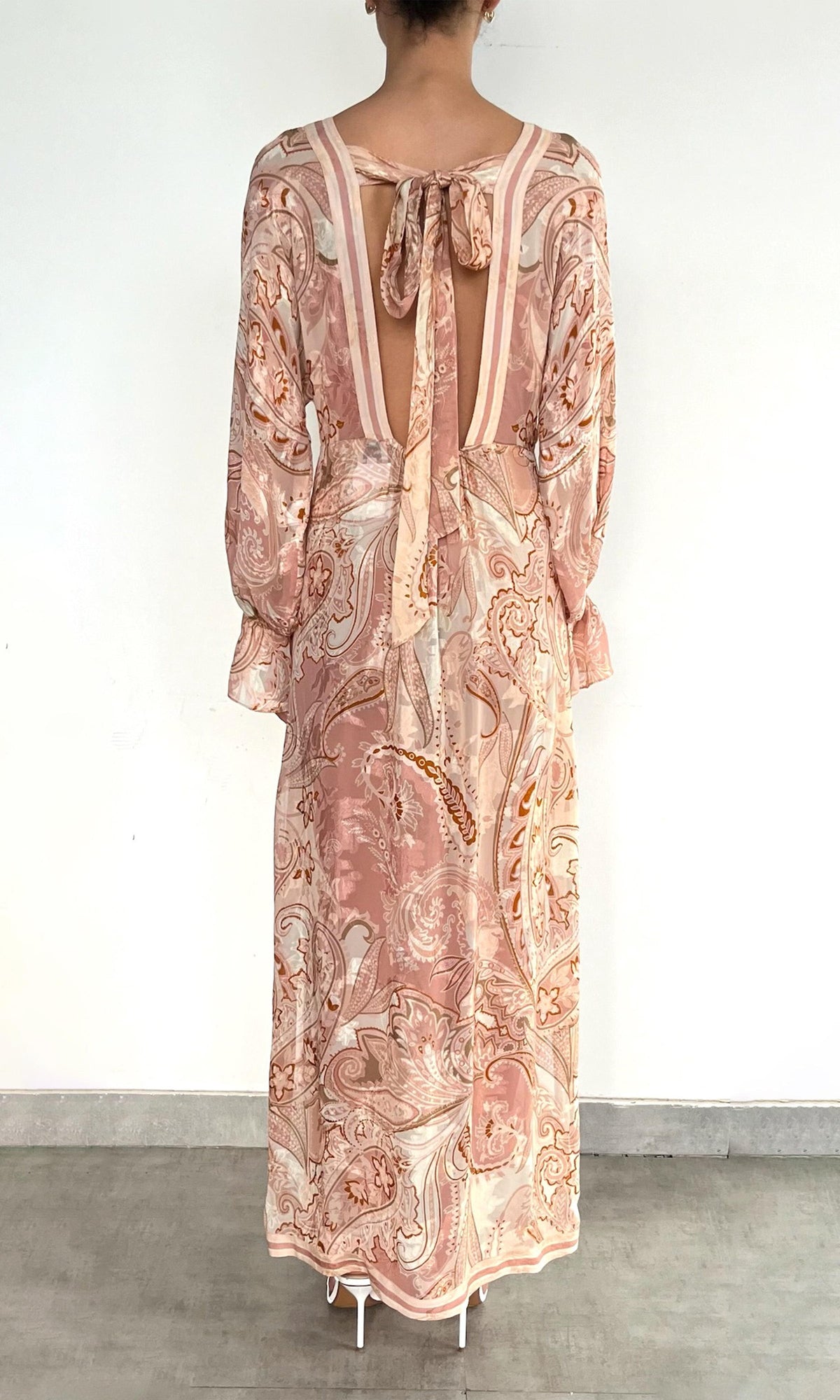 Hemant And Nandita | Fiza Viscose Georgette Dobby Kaftan With Printed Slip | Peach Pink