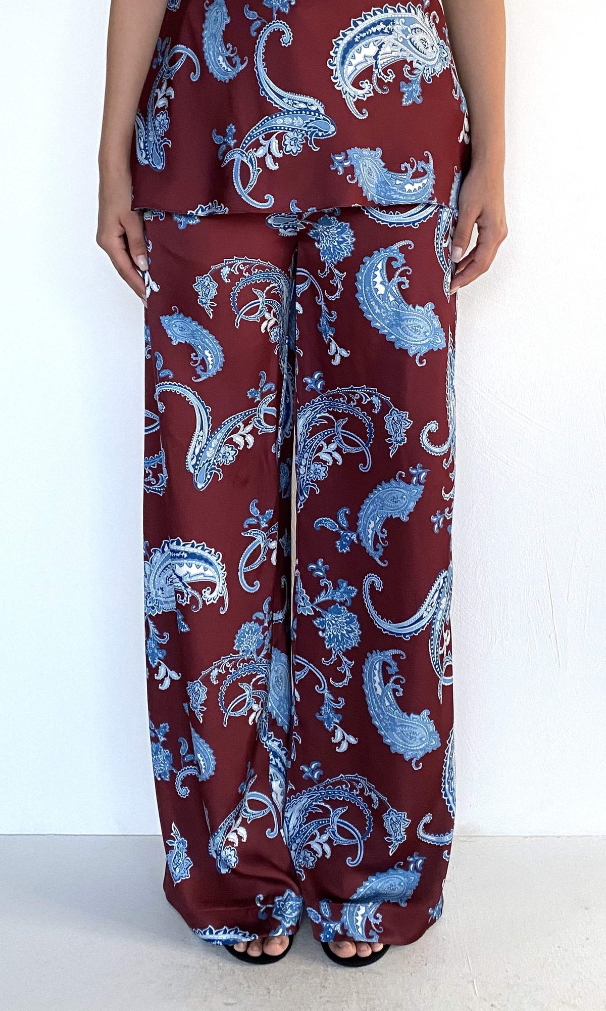 Womens | Hiba Polyester Double Satin Straight Pants | Merlot