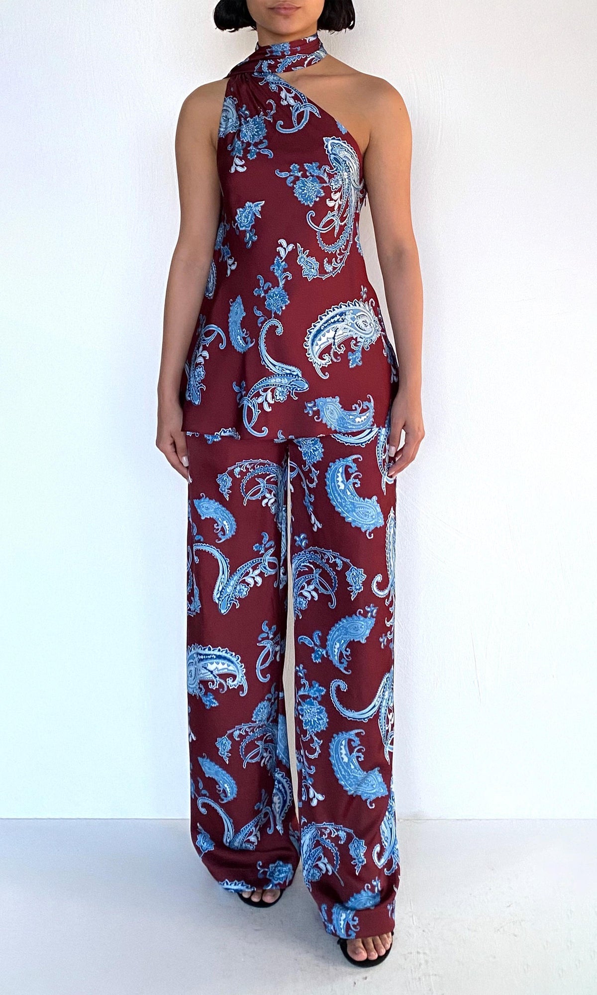 Womens | Hiba Polyester Double Satin Straight Pants | Merlot