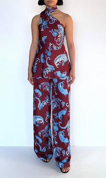 Hemant And Nandita | Hiba Polyester Satin Bias Top With Sash | Merlot