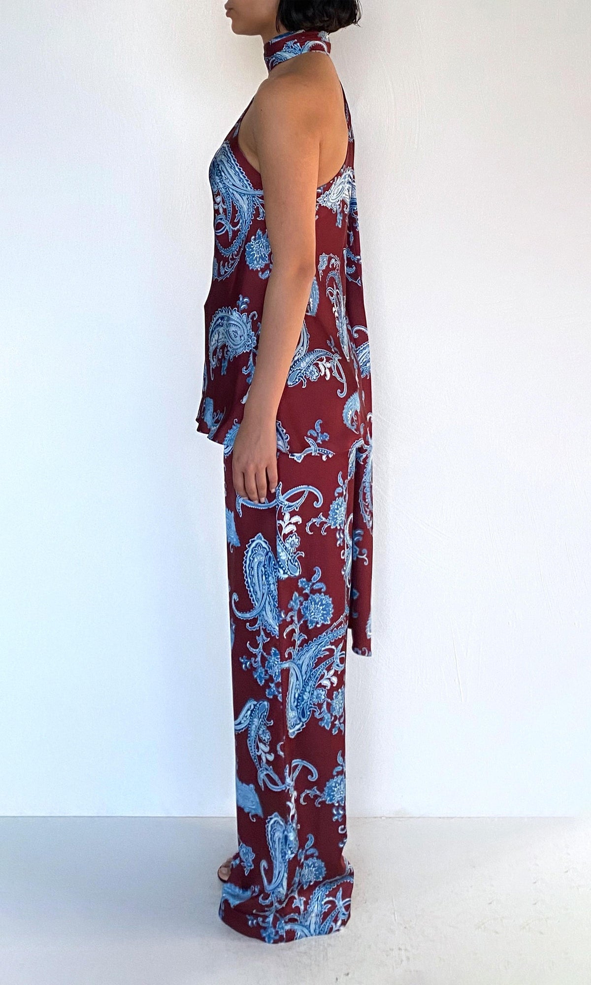 Hemant And Nandita | Hiba Polyester Satin Bias Top With Sash | Merlot