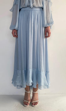 Womens | Hiya Viscose Flat Chiffon Ruffled Maxi High-Low Skirt | Powder Blue