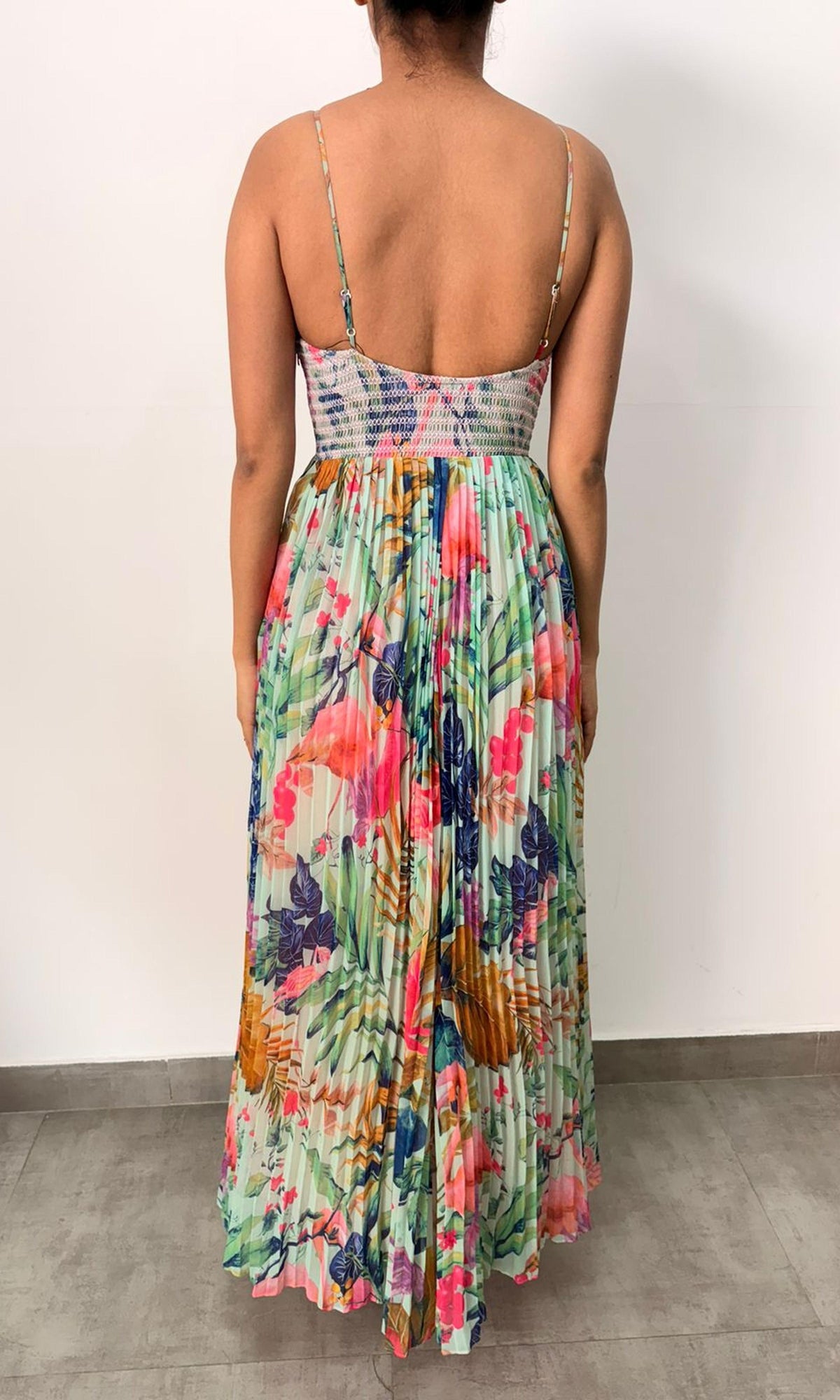 Hemant And Nandita | Inv Poly Chiffone Long Dress | Green Floral