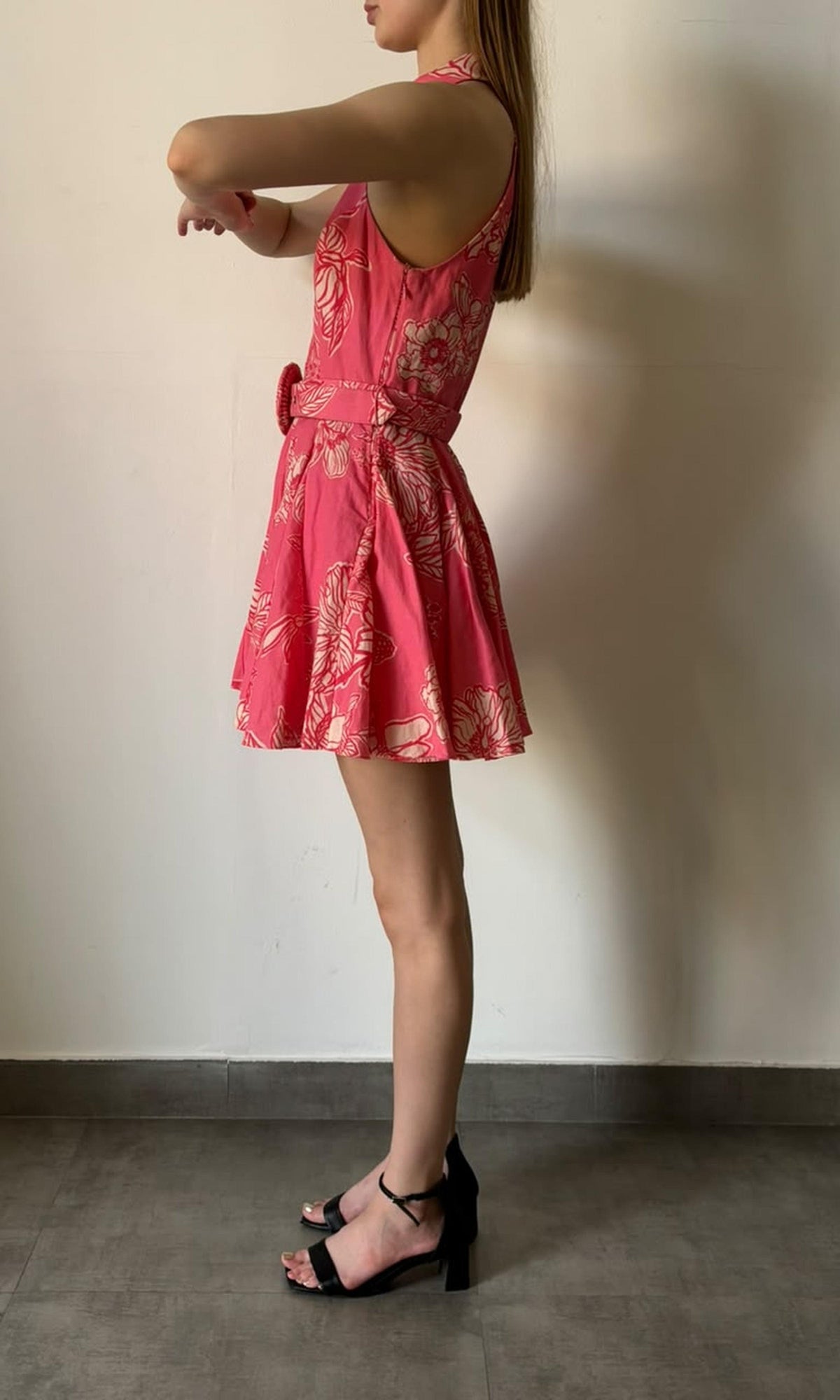 Hemant And Nandita | Inv Cotton Lilen Short Dress With Buckle | Pink