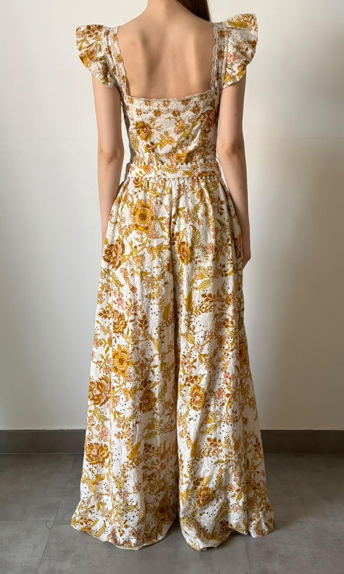 Hemant And Nandita | Inv Cotton Shiffly Floral Maxi Dress | Off White