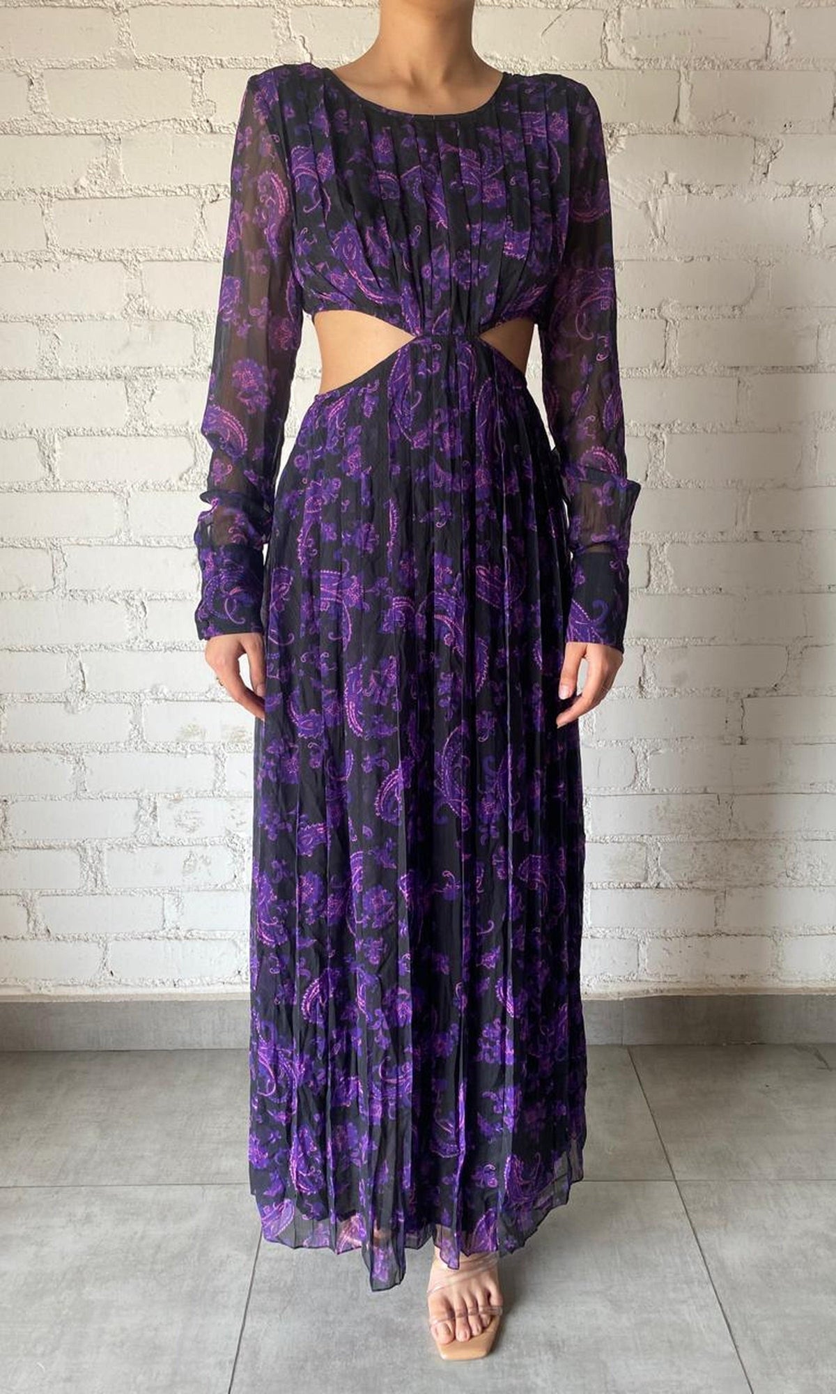Hemant And Nandita | Inv Polyester Crinkle Chiffon Long Dress | Black Print
