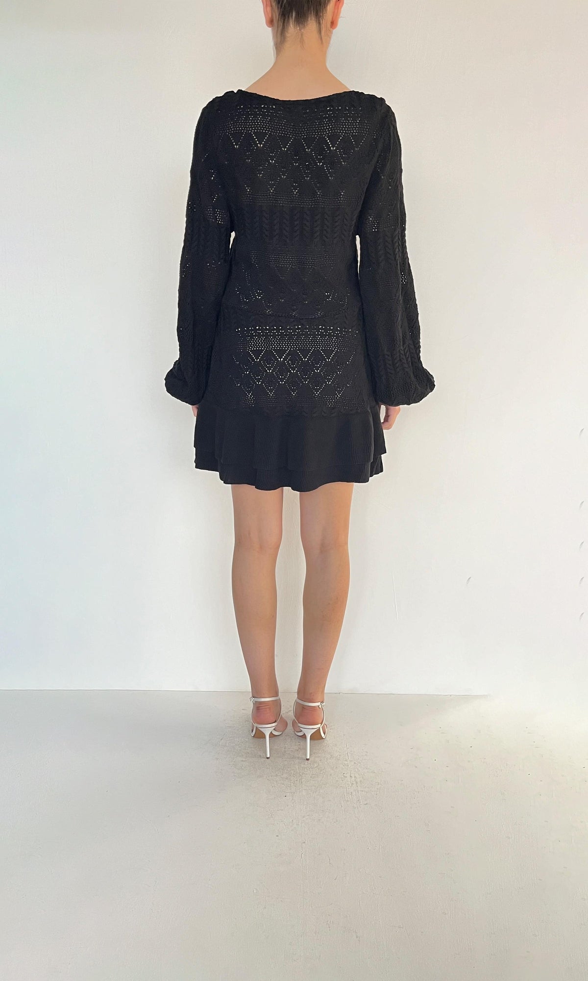 Hemant And Nandita | Inv Viscose Aztec Self Crepe V Neck Shot Dress | Black