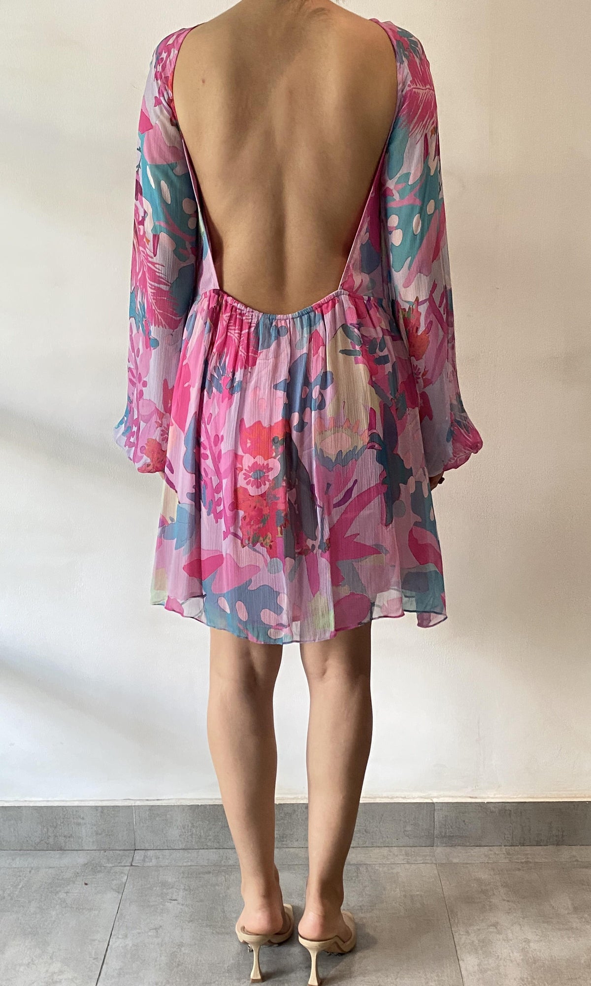 Hemant And Nandita | Inv Viscose Boatneck Short Dress | Pink Multi