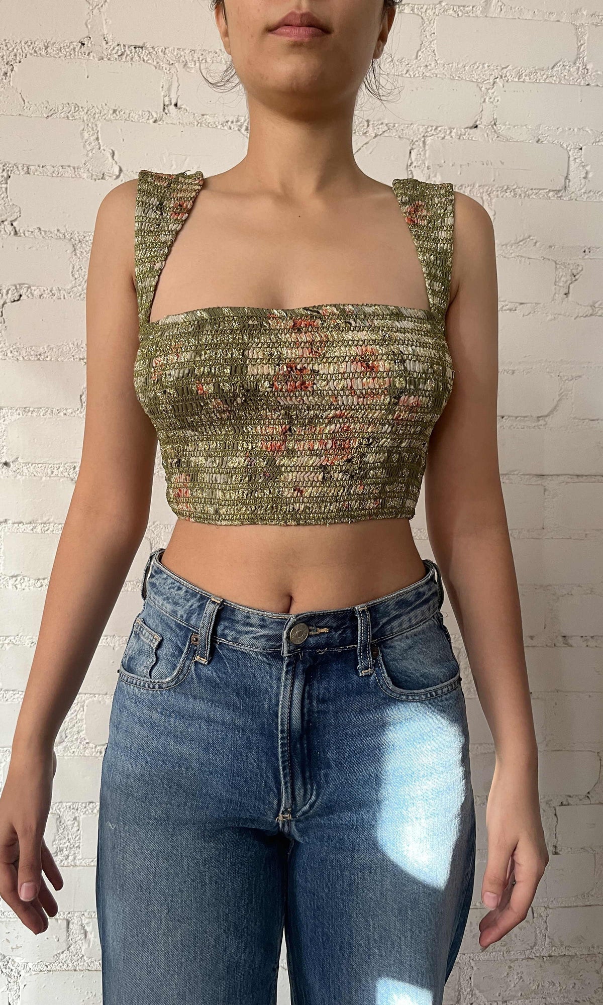Womens | Inv Viscose Georgette Floral Lurex Top | Green