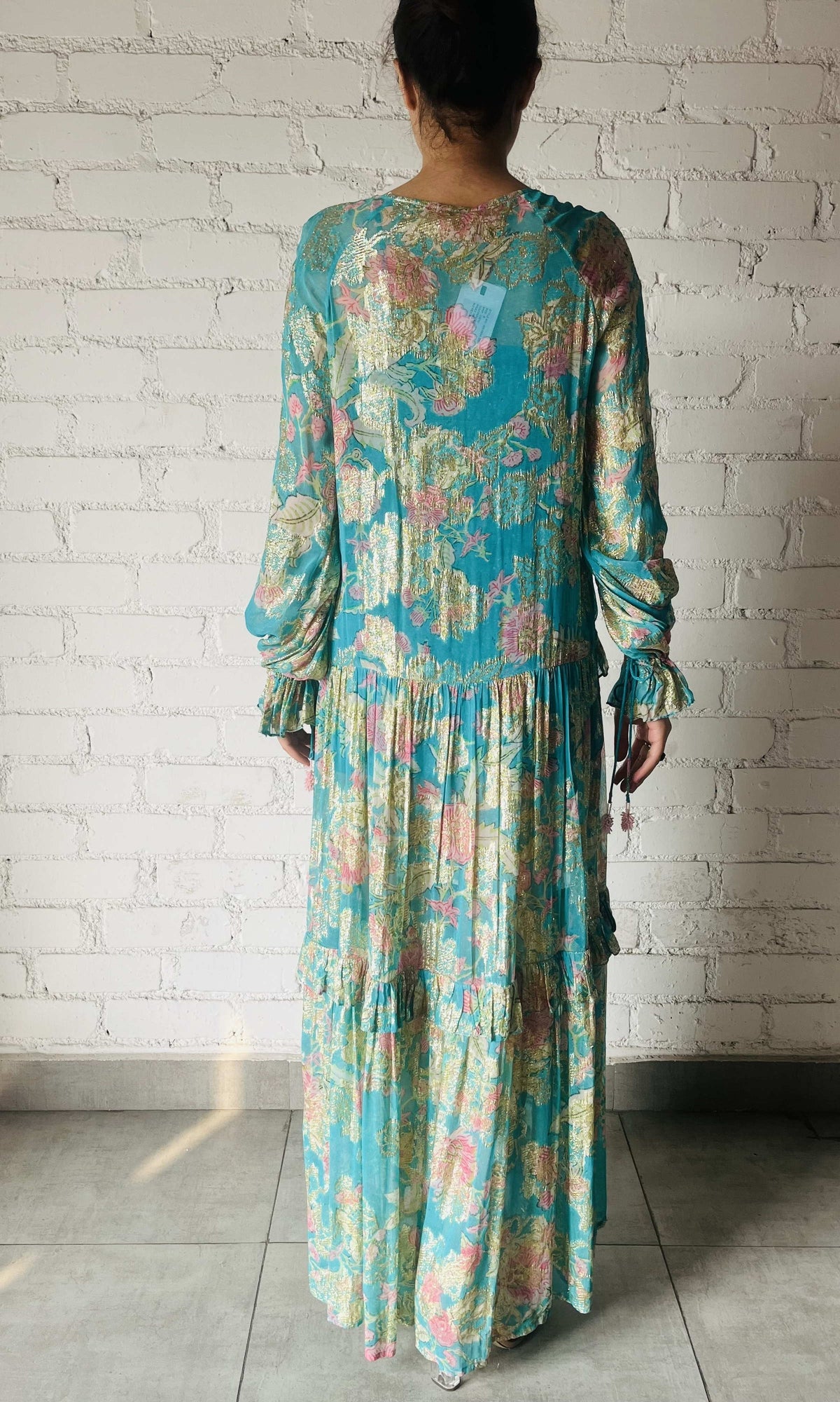 Hemant And Nandita | Isha Viscose Georgette Floral Lurex Kaftan | Blue Multi