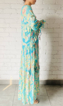 Hemant And Nandita | Isha Viscose Georgette Floral Lurex Kaftan | Blue Multi