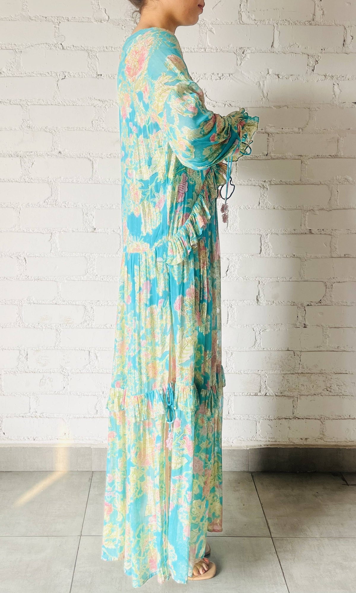 Hemant And Nandita | Isha Viscose Georgette Floral Lurex Kaftan | Blue Multi