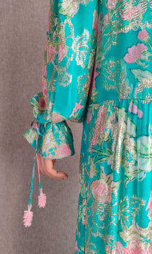 Hemant And Nandita | Isha Viscose Georgette Floral Lurex Kaftan | Blue Multi