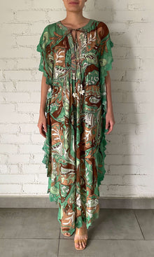 Hemant And Nandita | Jash Viscose Georgette Lurex Dobby Kaftan | Green Multi Paisley