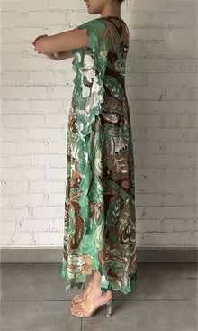 Hemant And Nandita | Jash Viscose Georgette Lurex Dobby Kaftan | Green Multi Paisley