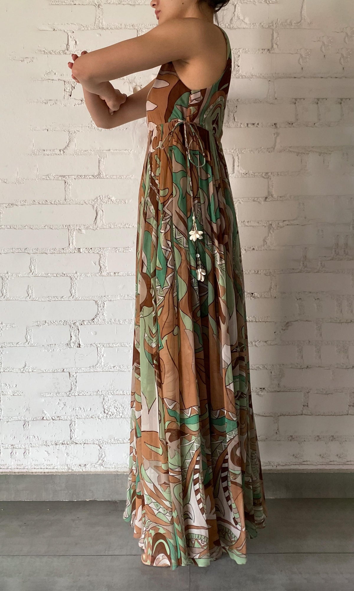 Womens | Jash Viscose Crinkle Chiffon Long Dress | Green Multi Paisley