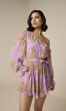 Womens | Jiah Viscose Crinkle Chiffon Romper With Tie Up Belt | Lilac