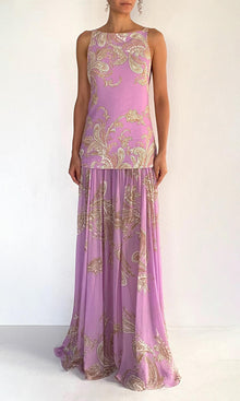 Hemant And Nandita | Jiah Flat Chiffon / Heavy Crepe Low Armhole Maxi Dress | Lilac