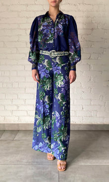 Hemant And Nandita | Keva Viscose Organza Linen Boho Shirt | Green Blue