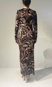 Hemant And Nandita | Lira Polyester Velvet Knit Lycra Midi Dress | Brown