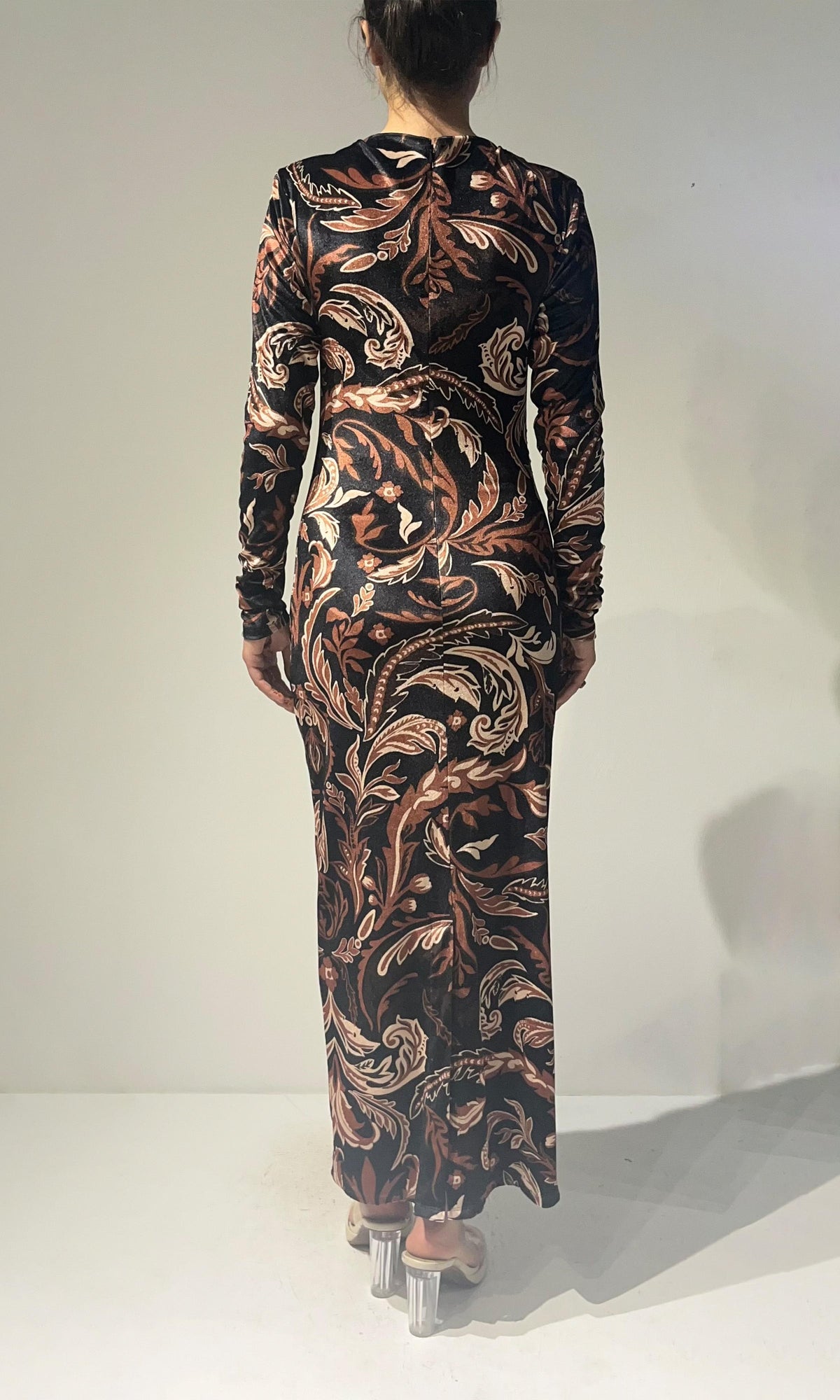 Hemant And Nandita | Lira Polyester Velvet Knit Lycra Midi Dress | Brown