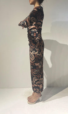 Hemant And Nandita | Lira Polyester Velvet Knit Lycra Midi Dress | Brown