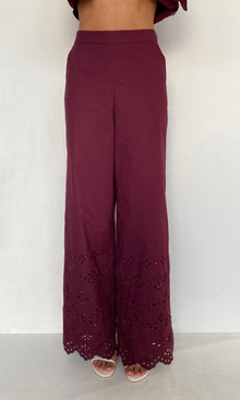 Womens | Mahi Cotton Schiffli Pants | Burgundy
