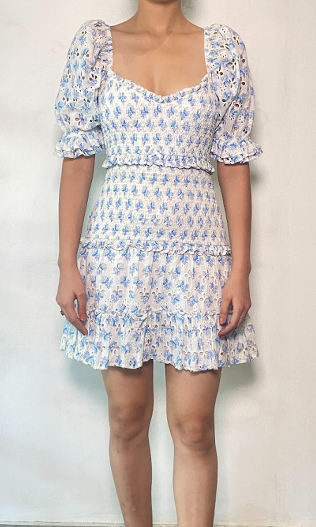Hemant And Nandita | Mala Cotton Short Dress | White Blue