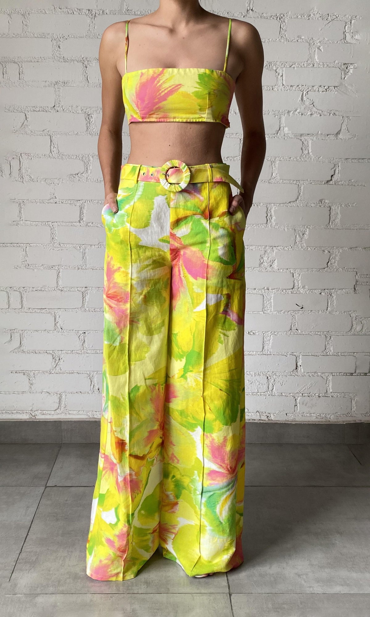 Hemant And Nandita | Mina Linen Cotton Bandeau | Yellow Floral