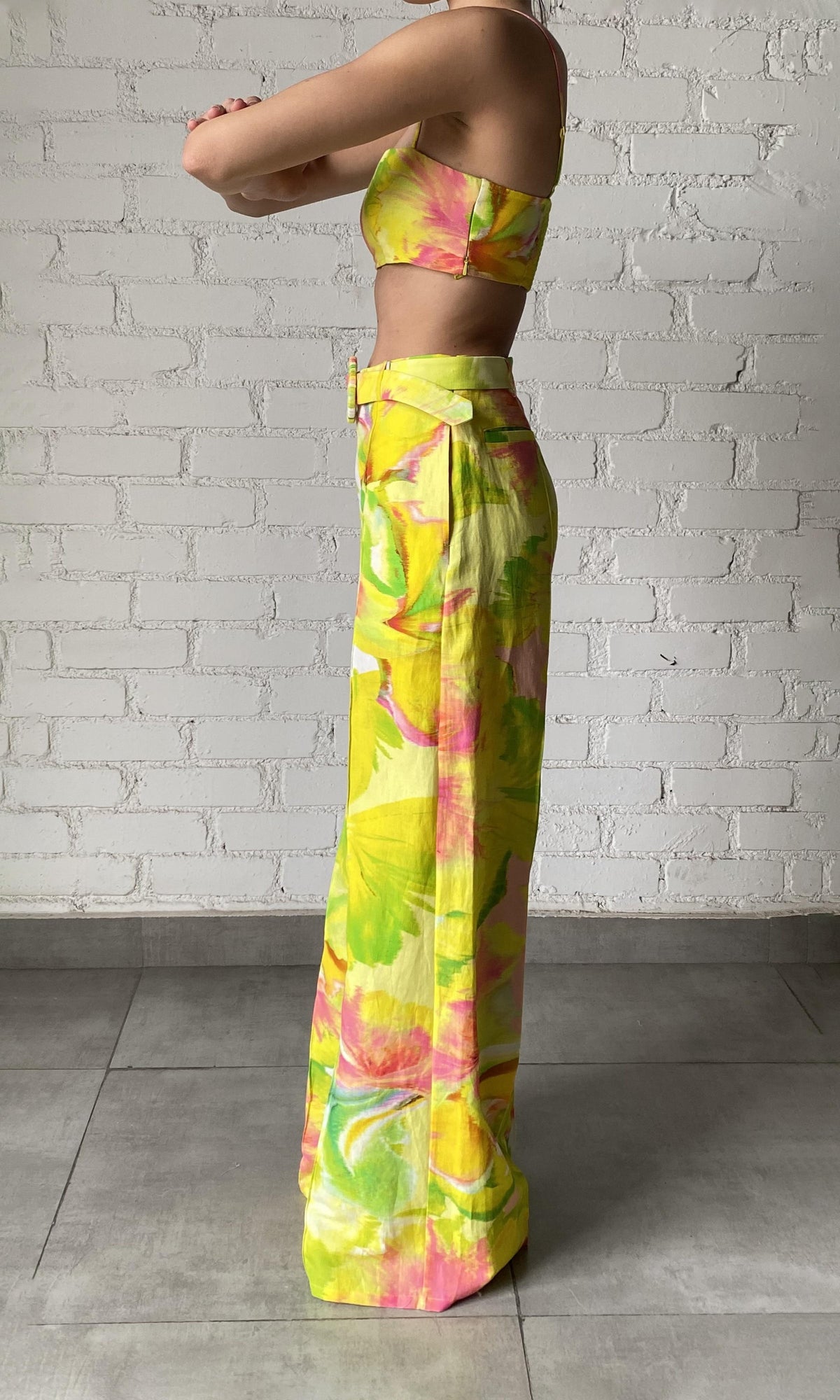 Hemant And Nandita | Mina Cotton Linen Bandeau | Yellow Floral