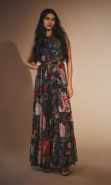 Hemant And Nandita | Maaz Viscose Gold Silver Lurex Georgette Long Dress | Black