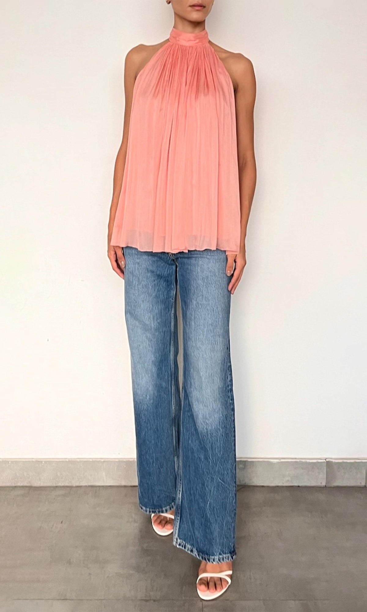 Hemant And Nandita | Nain Viscose Flat Chiffon Halter Neck Top | Coral