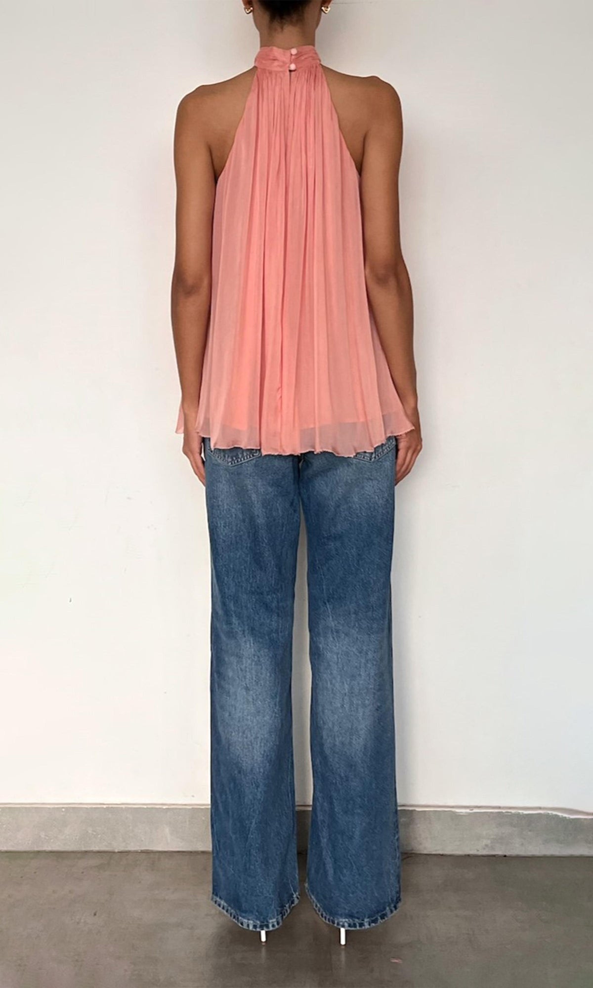 Hemant And Nandita | Nain Viscose Flat Chiffon Halter Neck Top | Coral
