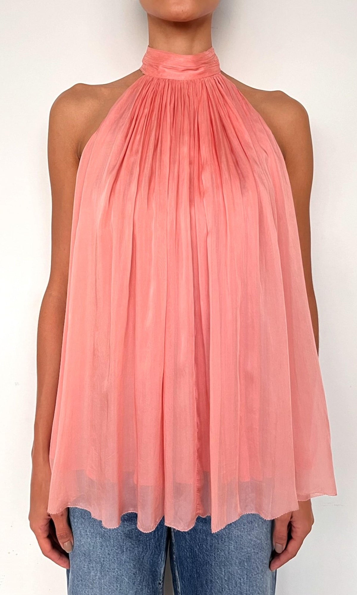 Hemant And Nandita | Nain Viscose Flat Chiffon Halter Neck Top | Coral
