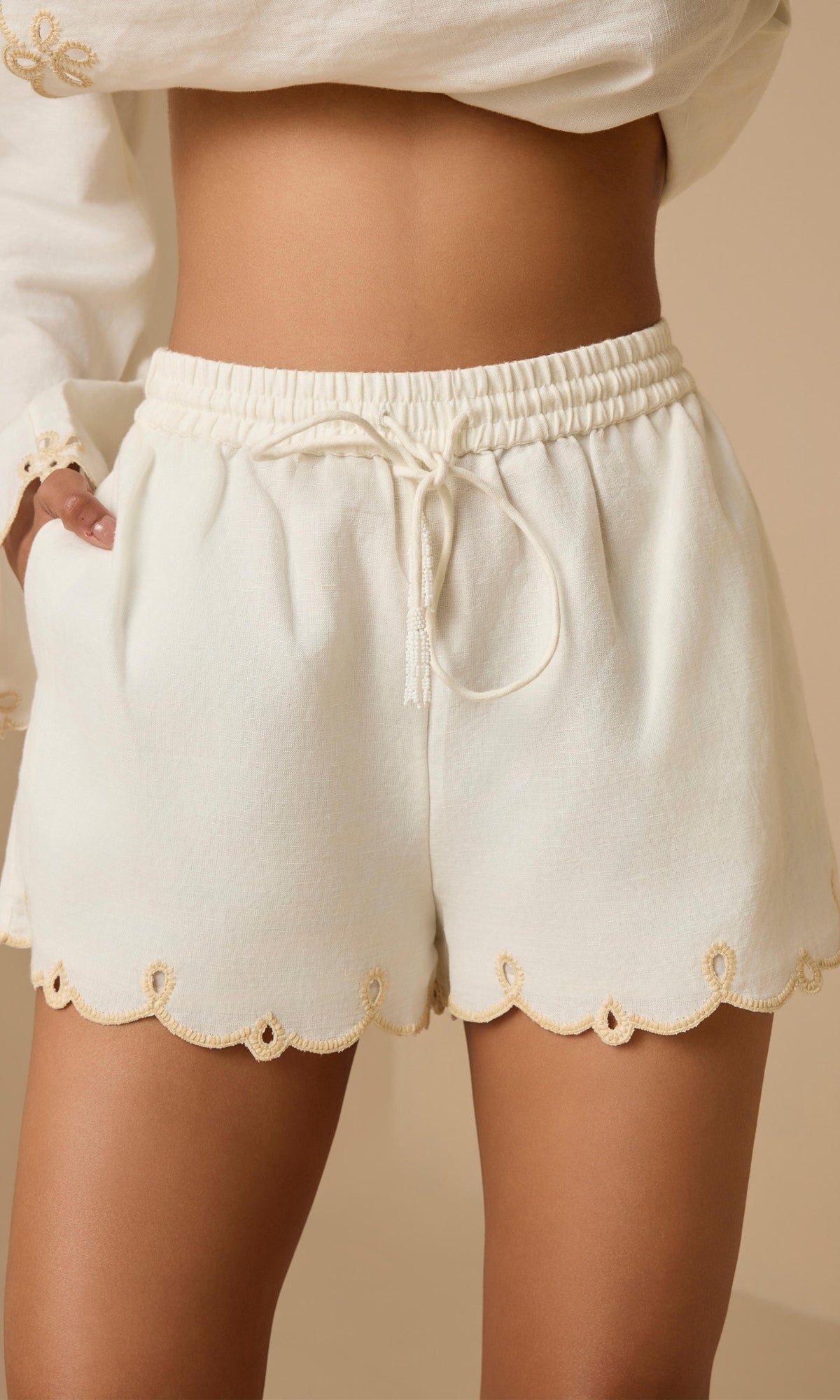 Womens | Nain Linen Cotton Waist Elasticated Shorts | Off White