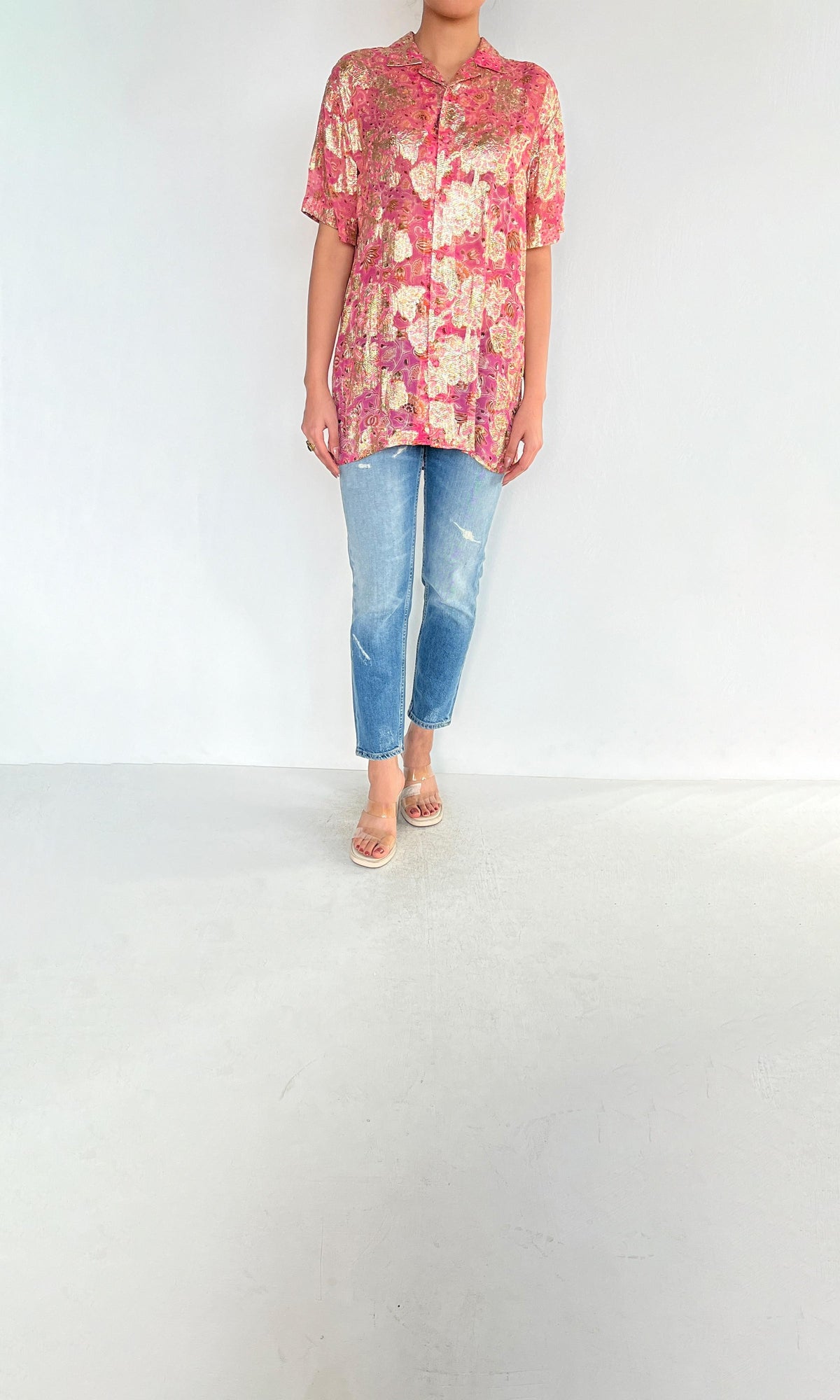 Womens | Nara Viscose Georgette Lurex Shirt | Pink