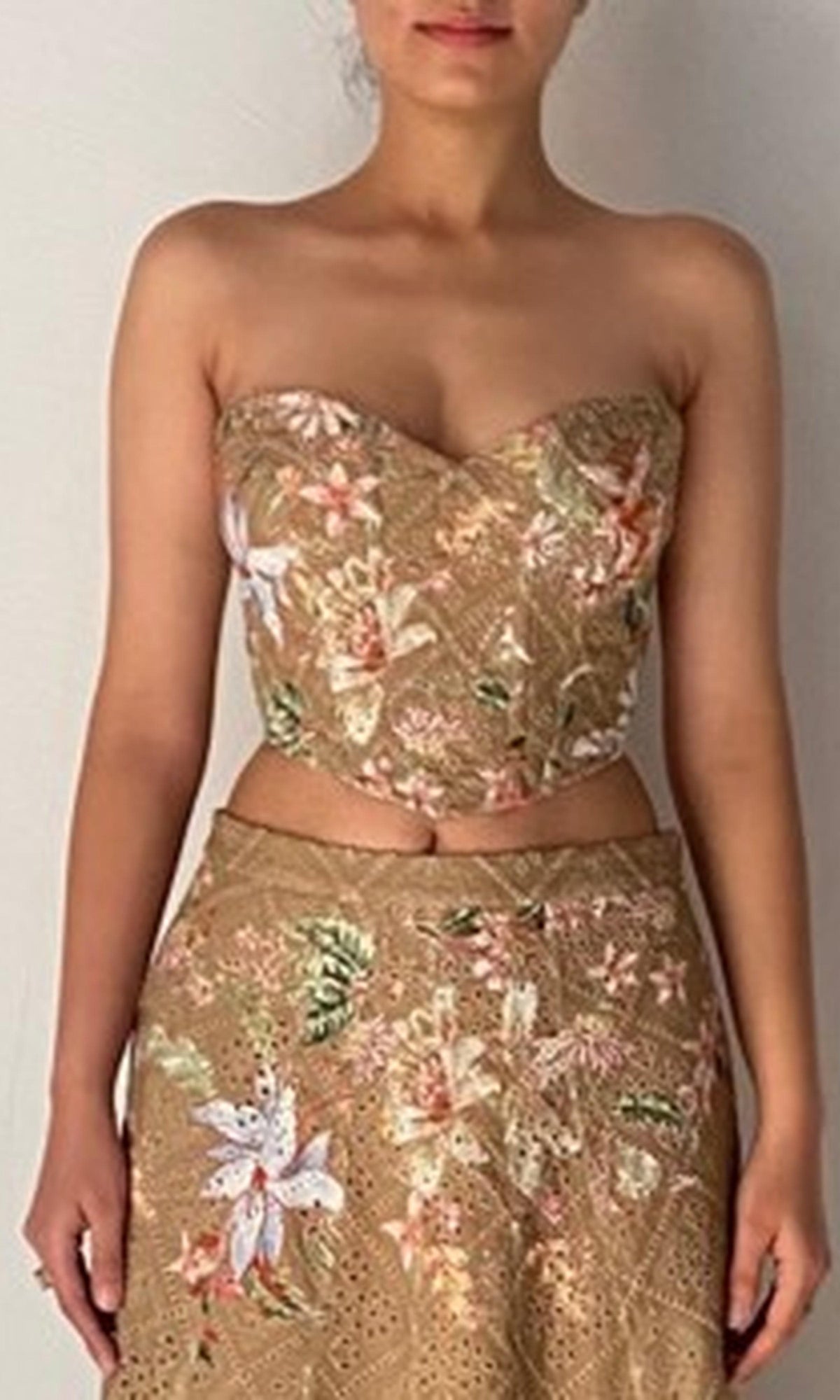 Hemant And Nandita | Nava Cotton Schiffli Corset Top | Beige