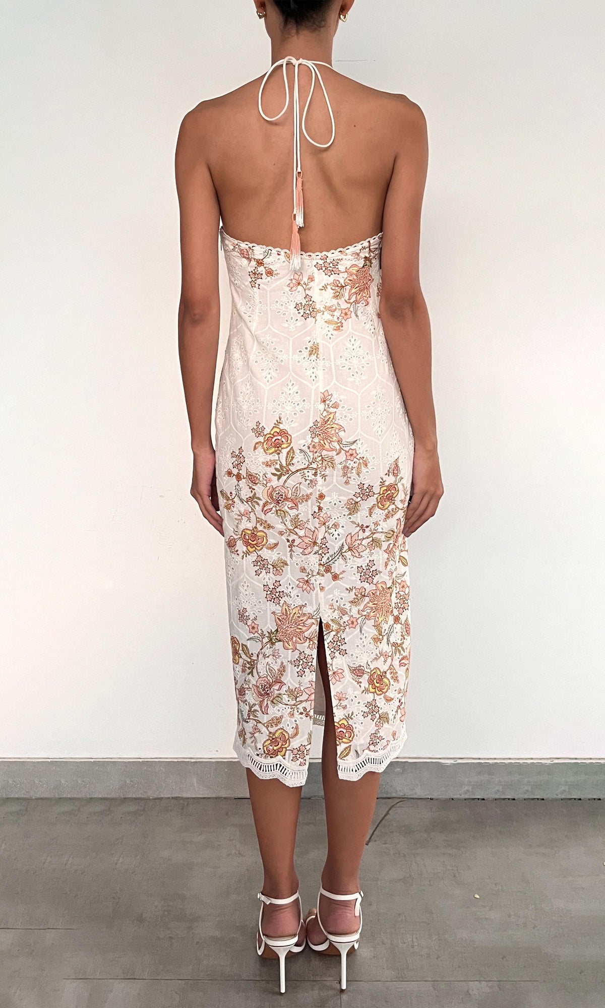 Hemant And Nandita | Niti Cotton Schiffli Midi Dress | White Floral