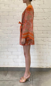 Womens | Omya Viscose Chiffone Romper With Belt | Beige/Orange Multi