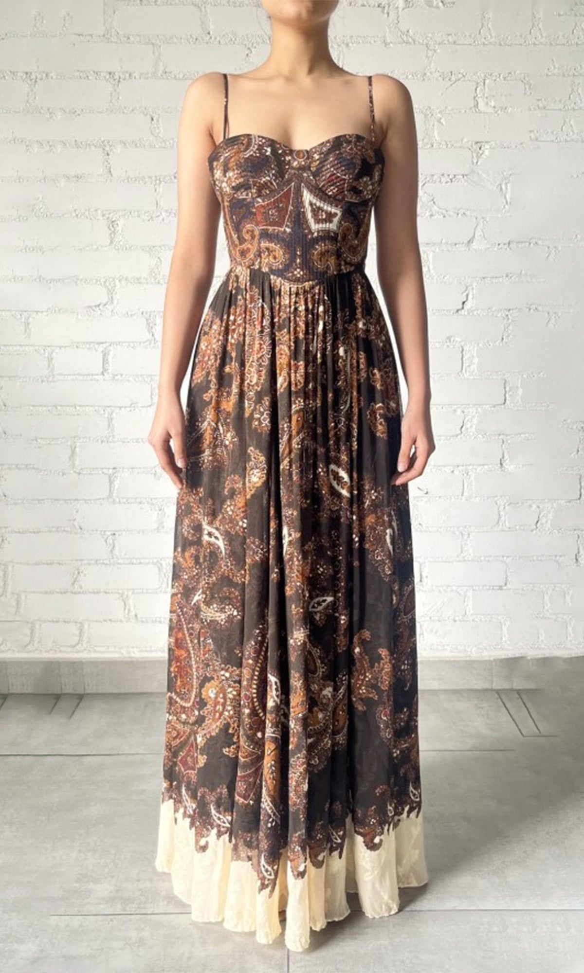 Womens | Omya Viscose Crinkle Chiffon Long Dress | Brown Multi
