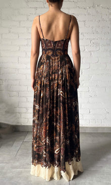 Womens | Omya Viscose Crinkle Chiffon Long Dress | Brown Multi