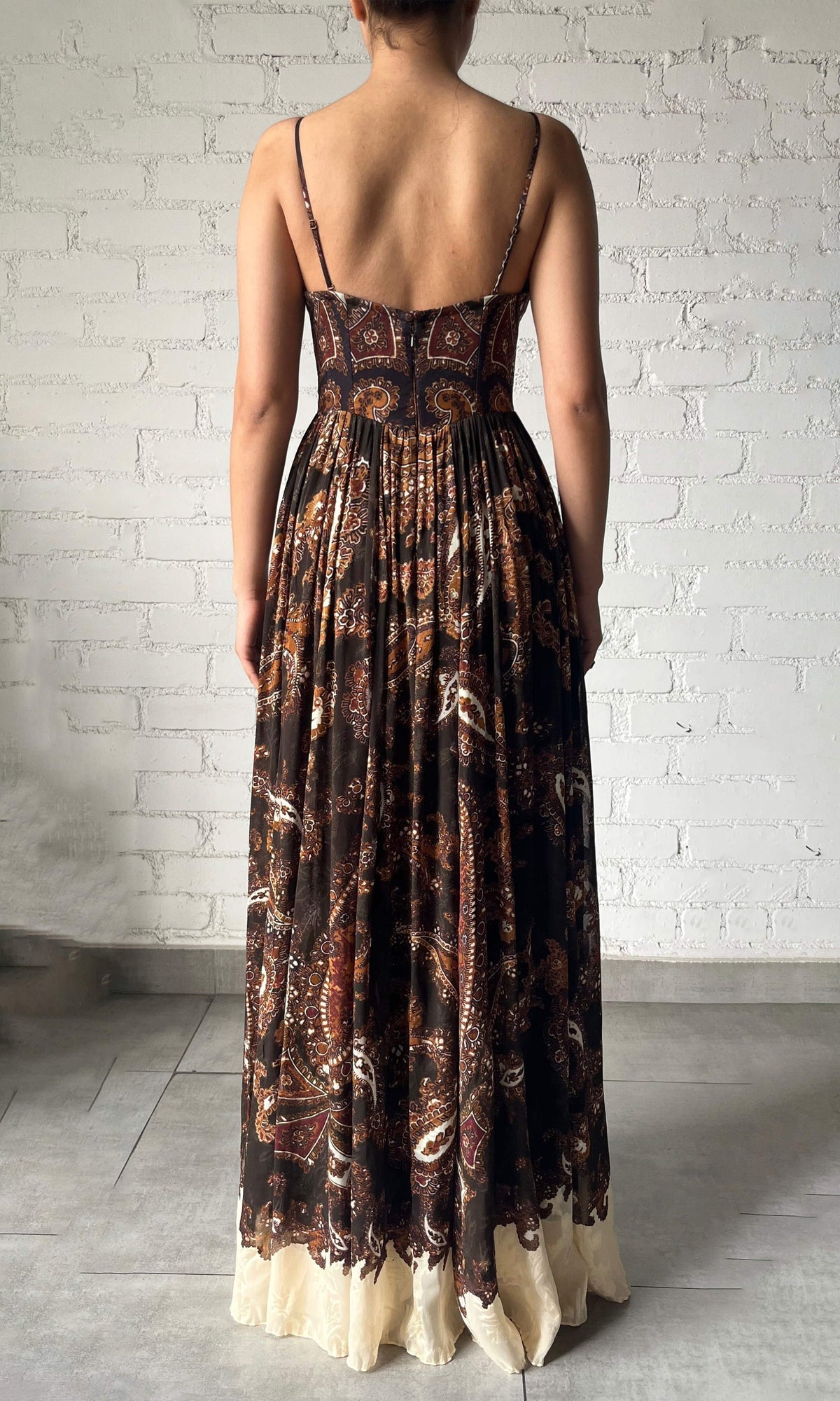 Womens | Omya Viscose Crinkle Chiffon Long Dress | Brown Multi