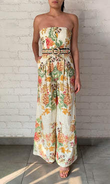 Womens | Pahi Cotton Schiffly Jumpsuit With Buckle Belt | Black Offwhite Floral