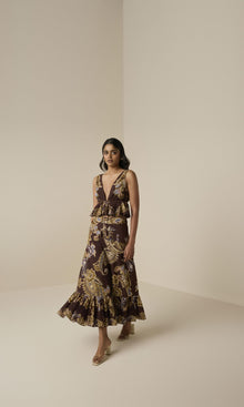 Hemant And Nandita | Reem Cotton Schiffli Peplum Top | Brown