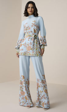 Hemant And Nandita | Riah Viscose Heavy Crepe Wide Leg Pants | Powder Blue