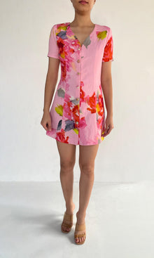 Hemant And Nandita | Rosa Cotton Linen Short Dress | Pink Multi
