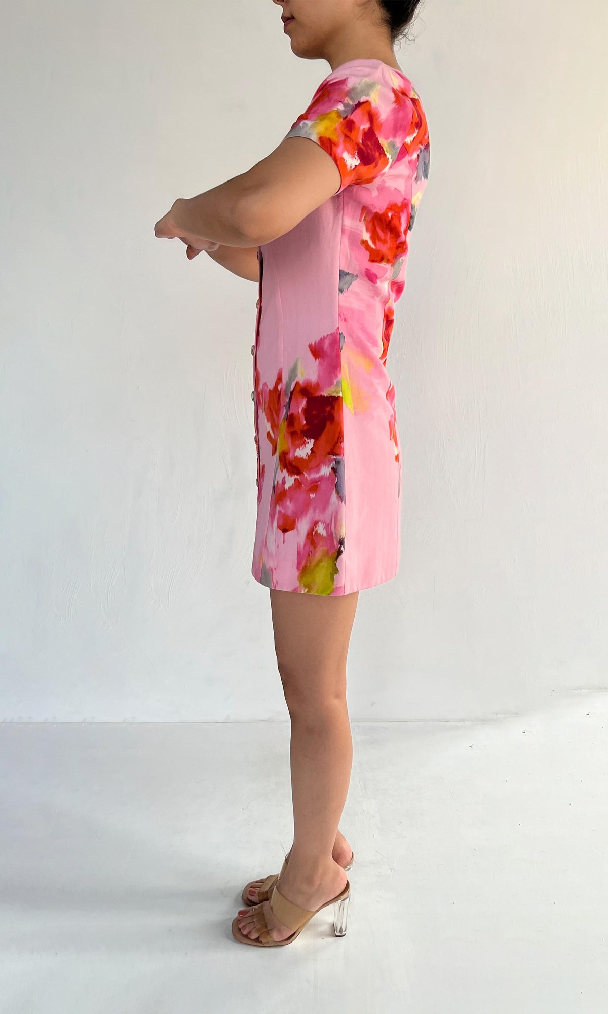 Hemant And Nandita | Rosa Cotton Linen Short Dress | Pink Multi