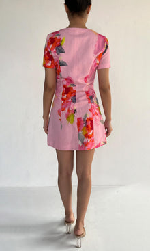 Hemant And Nandita | Rosa Cotton Linen Short Dress | Pink Multi